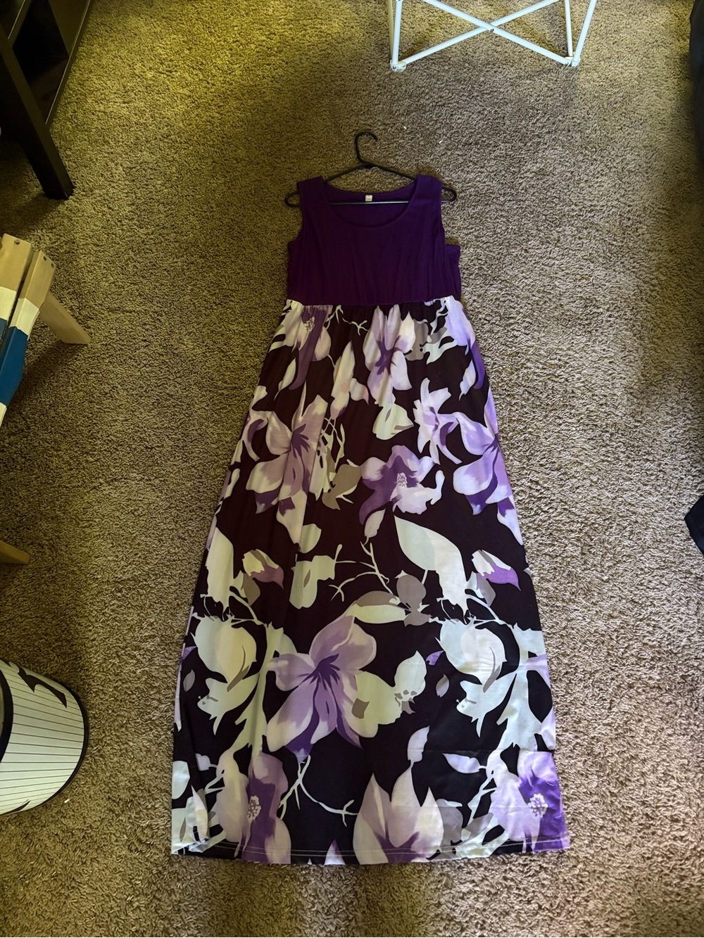 Sleeveless Purple Floral Maxi Dress